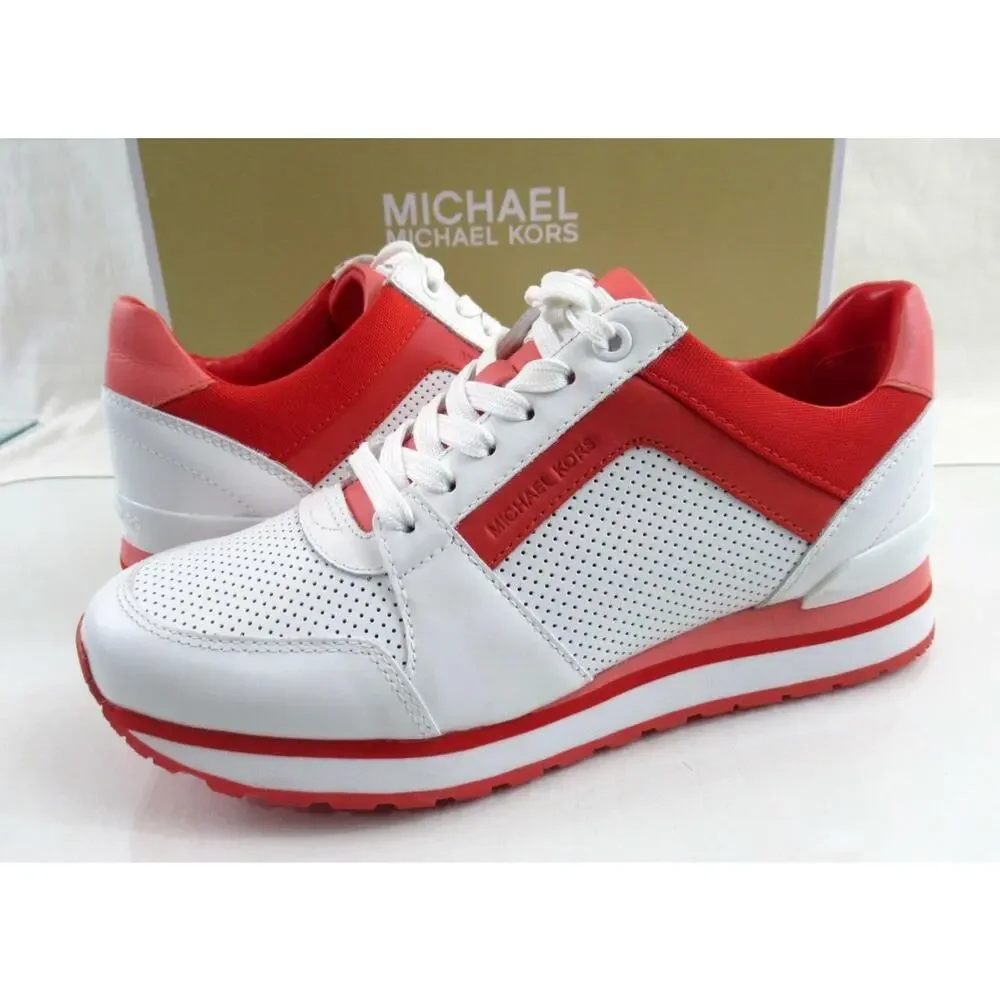 Michael Kors Billie Trainer Lace Up Sneakers Grapefruit White Red Pink Size 7
